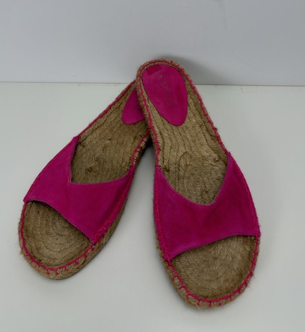 Ralph Lauren Pink Nubuck Open Toe Espadrille Slide Jute Flat Women’s Size 8
